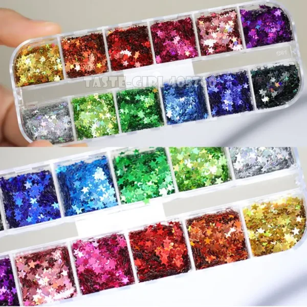 12 Grids/Set High Quality 12 Colors Mix 3 Sizes Glitter Holographic Pentagram Stars Sequin Nail Art Paillette Decals DIY CT14 - Image 2