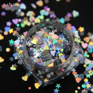 3ml Box Holo Nail Glitter Mixes Heart Round Star Nail Sequins Holographic Glitter Nail Art Decorations